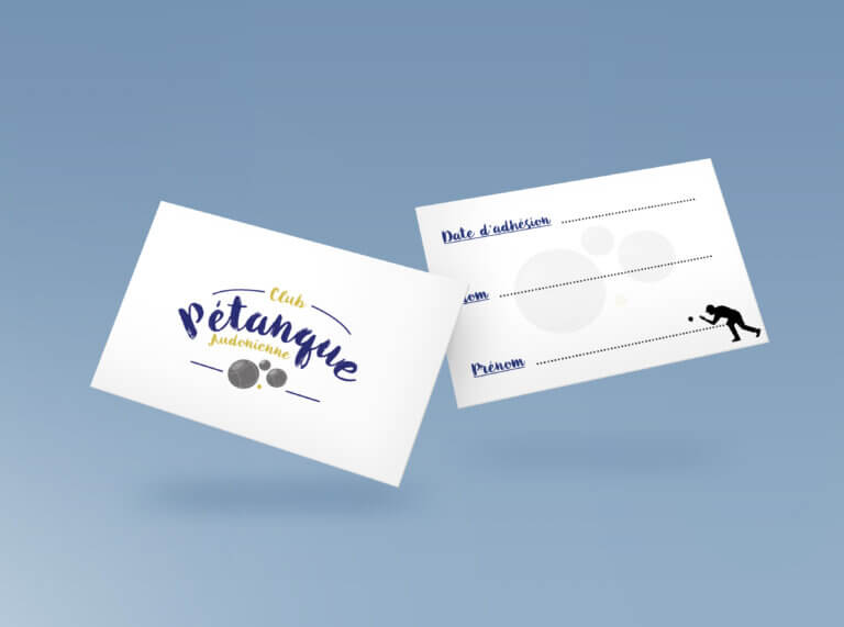 carte de visite de l'association Pétanque Audonienne sur fond bleu
