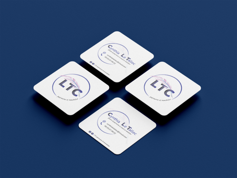 cartes de visite ltc patrimoine et immobilier sur fond bleu